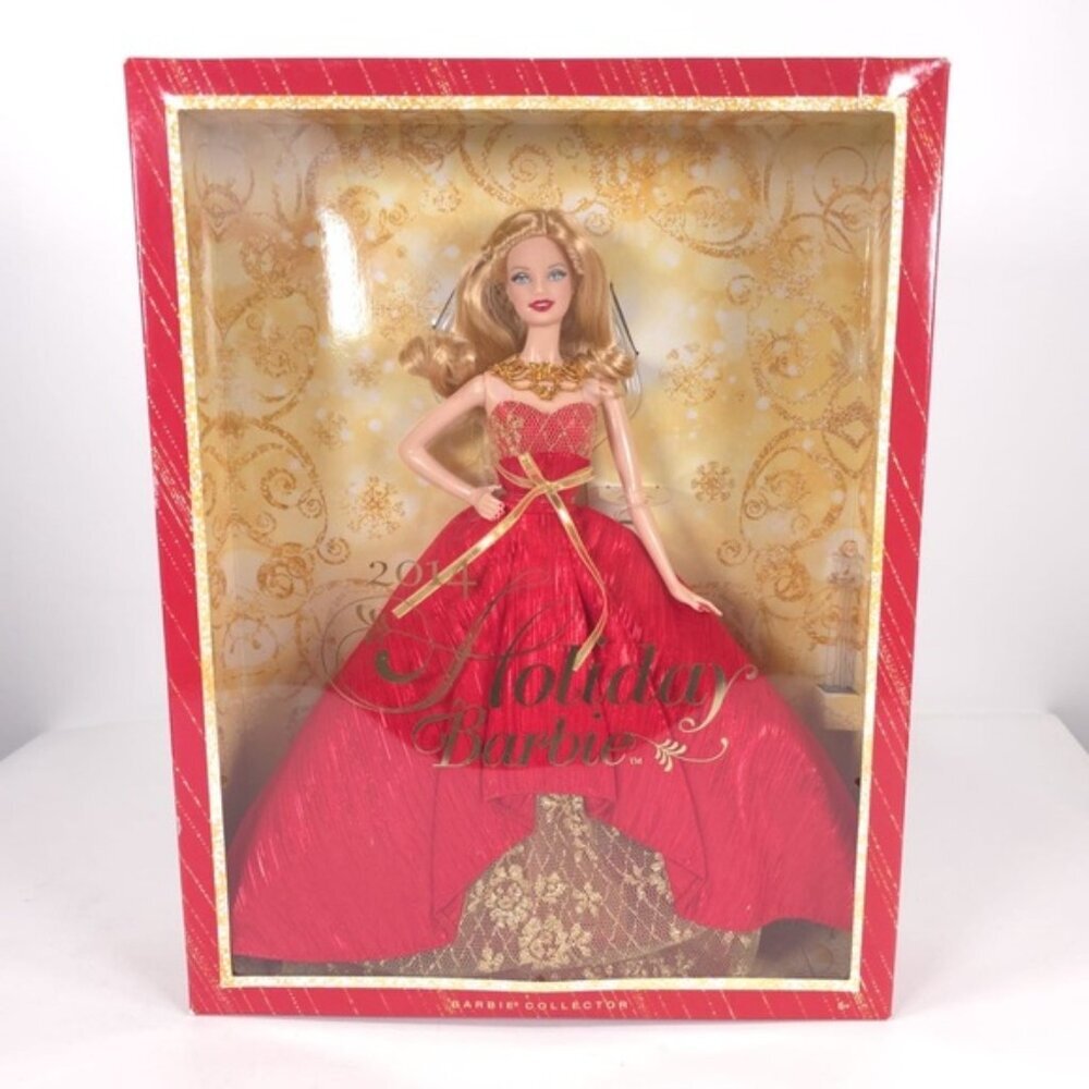 2014 Holiday Barbie Doll Red Gold Barbie‎ Collector Blonde Hair Blue Eyes NWB